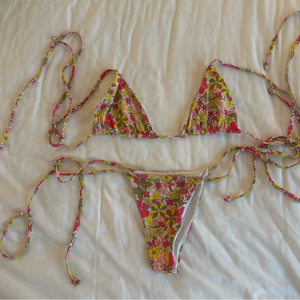 NWT Frankie's Bikinis Pink and Green Bikini Set